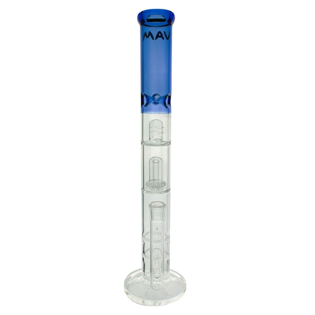 MAV Glass Bong Ink Blue Inline to Double Honeycomb to UFO Straight Tube Bong