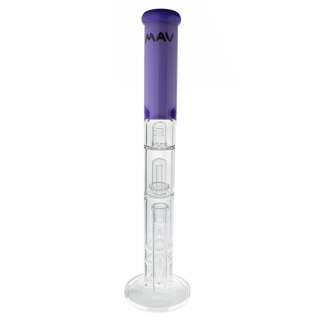 MAV Glass Bong Purple Inline to Double Honeycomb to UFO Straight Tube Bong