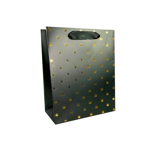 KushKards Gift Bag & Tissue Black & Gold Pot Leaf Print Gift Bag & Tissue Paper