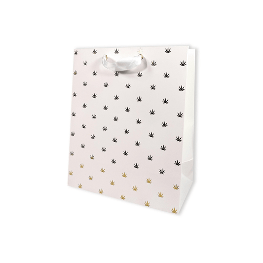 KushKards Gift Bag & Tissue Gift Bag Only Gold & White Pot Leaf Print Gift Bag