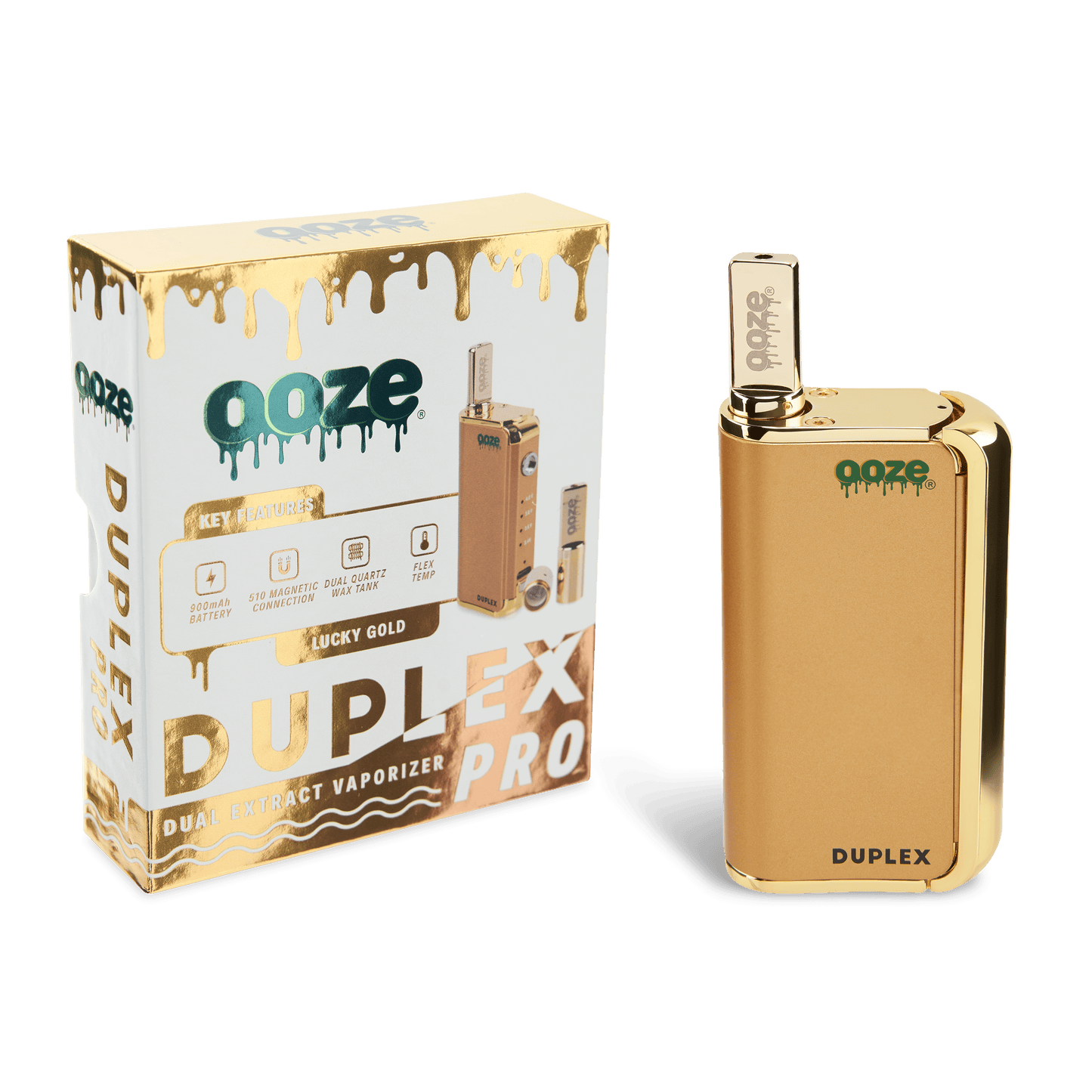 Ooze Batteries and Vapes Gold Ooze Duplex Pro – 900 mAh – Cartridge & Wax Vaporizer