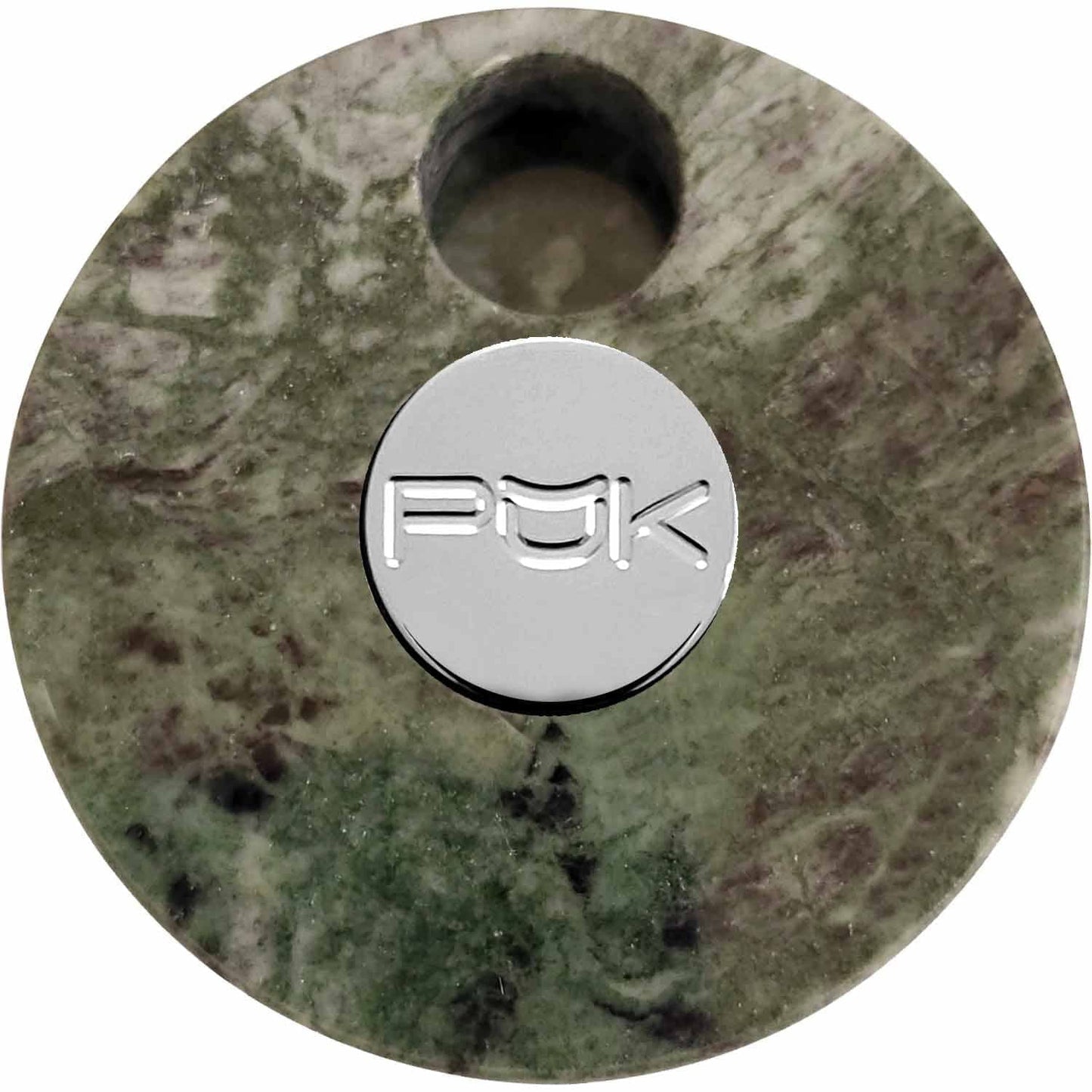 PUK ONLINE STORE Green Stone PŬK with Silver Center Marble PŬK Cannabis Container and Smoking Device
