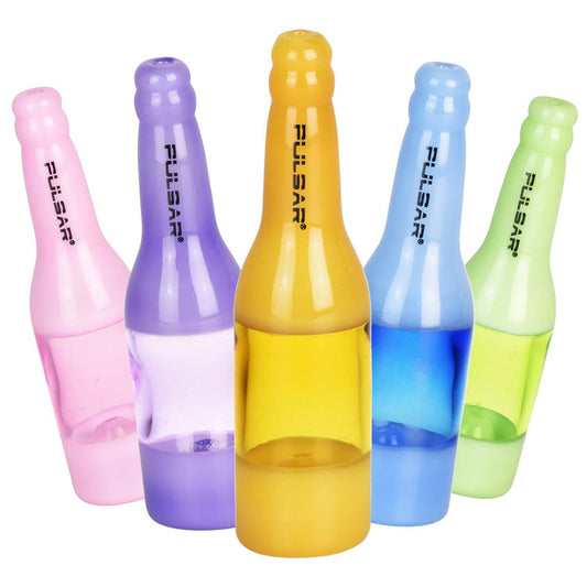 Gift Guru Hand Pipe Pulsar Pop Bottle Chillum Pipe & Herb Slide - 3.5"/14mm M/Colors Vary