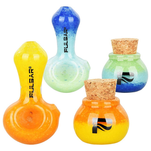Gift Guru Hand Pipe Pulsar Puff & Stash Glass Spoon Pipe & Jar | 2.5"