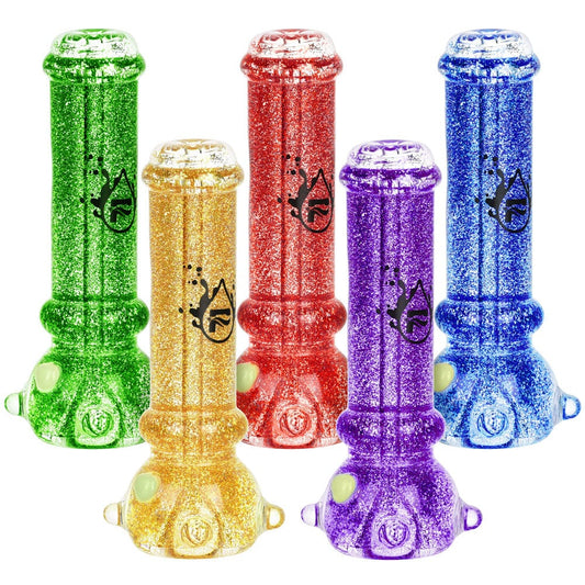 Gift Guru Hand Pipe Pulsar Glycerin Series Glitter Taster Bat - 4" / Colors Vary