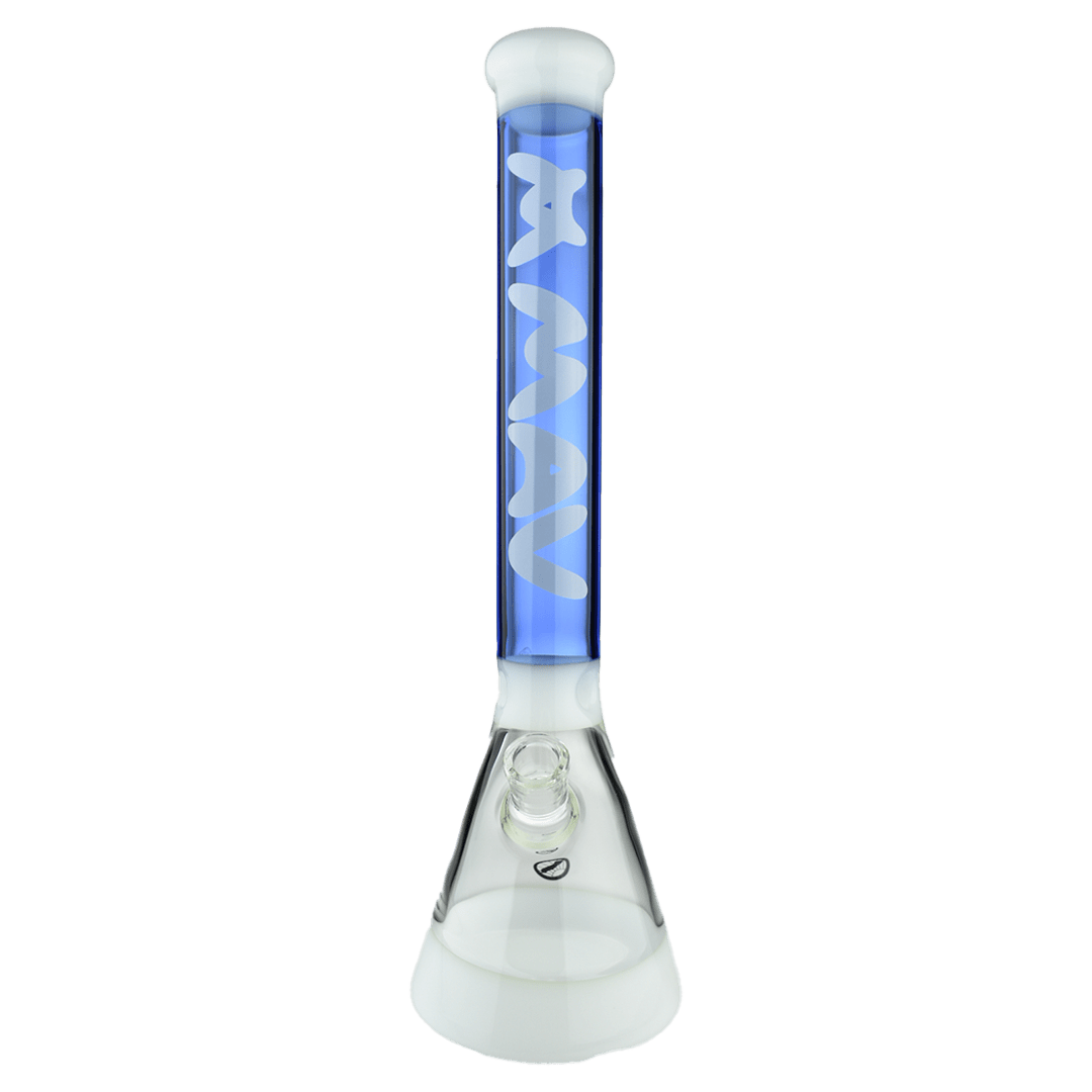 MAV Glass Bong White and Ink Blue 18" Hermosa Beaker Bong