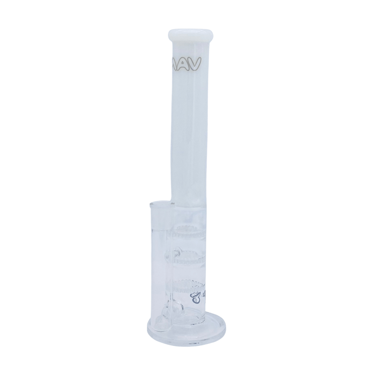 MAV Glass Bong White Full Color Triple Honeycomb Perc Straight Tube