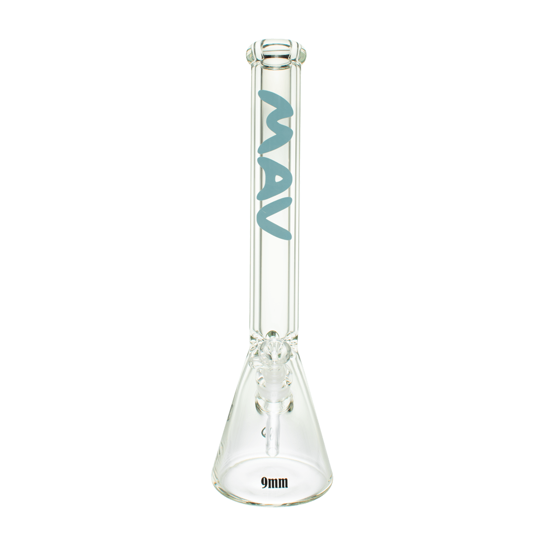 MAV Glass Bong baby blue- light 18" x 9mm Beaker Bong