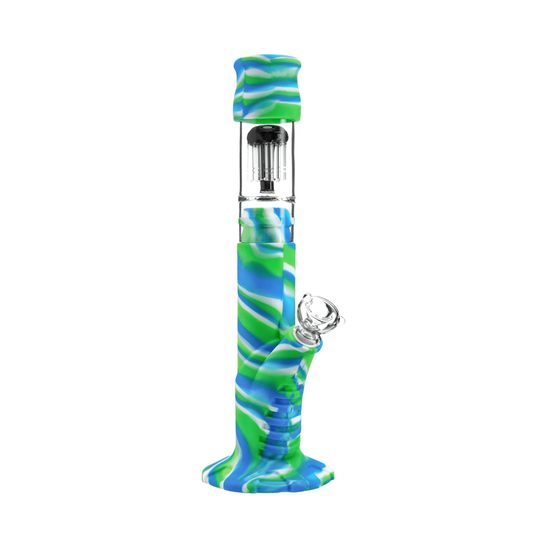 Medusa Customs Water Pipe Green-White-Blue Medusa Customs Silicone Straight Tube w/Percolator