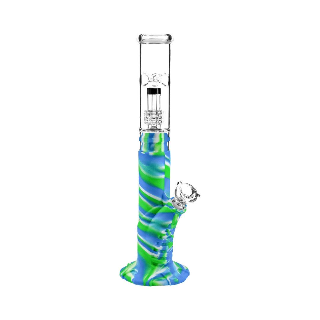 Medusa Customs Water Pipe Green-White-Blue Medusa Customs Silicone Straight Pipe w/Percolator Water Pipe