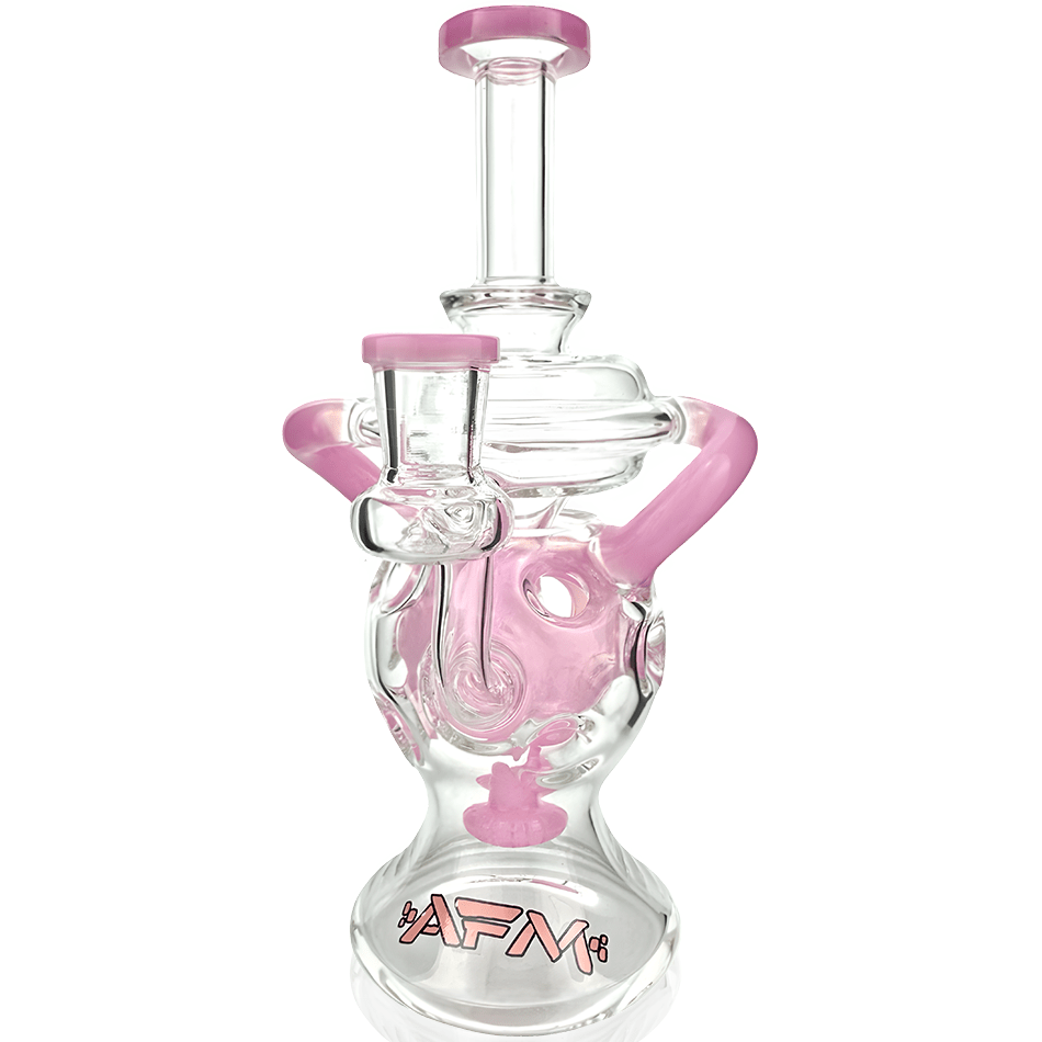 AFM Smoke Dab Rig Pink 9" Swiss Color Glass Recycler Dab Rig