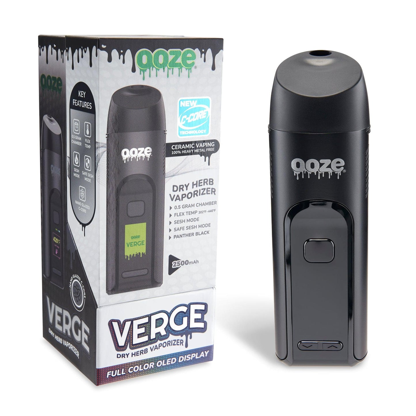 Ooze Batteries and Vapes Panther Black Ooze Verge Dry Herb Vaporizer – 2500 mAh C-Core