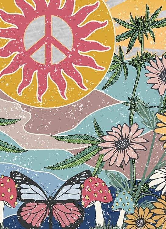 StonerDays Peace, Love & Flowers Grey Crop Top