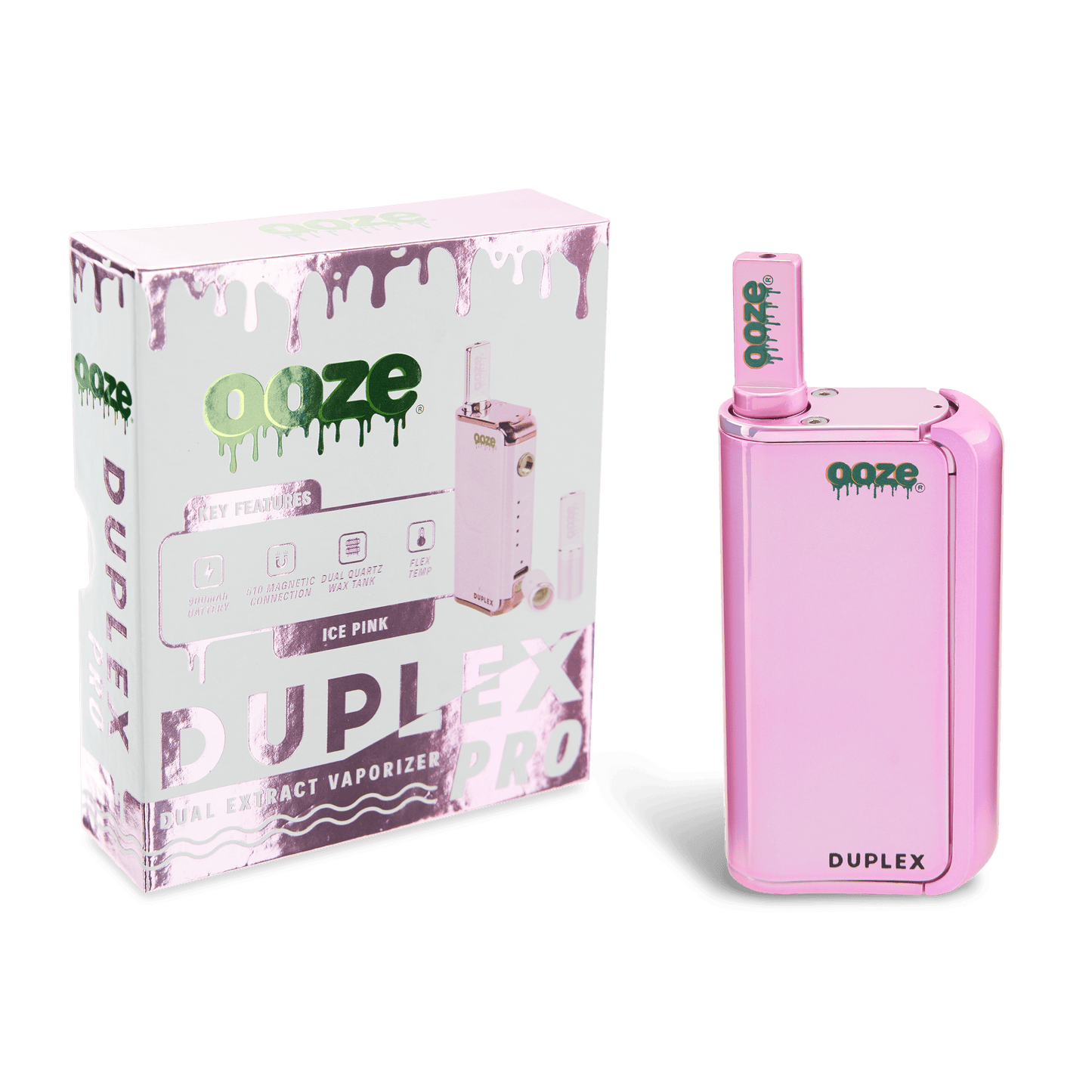 Ooze Batteries and Vapes Ice Pink Ooze Duplex Pro – 900 mAh – Cartridge & Wax Vaporizer