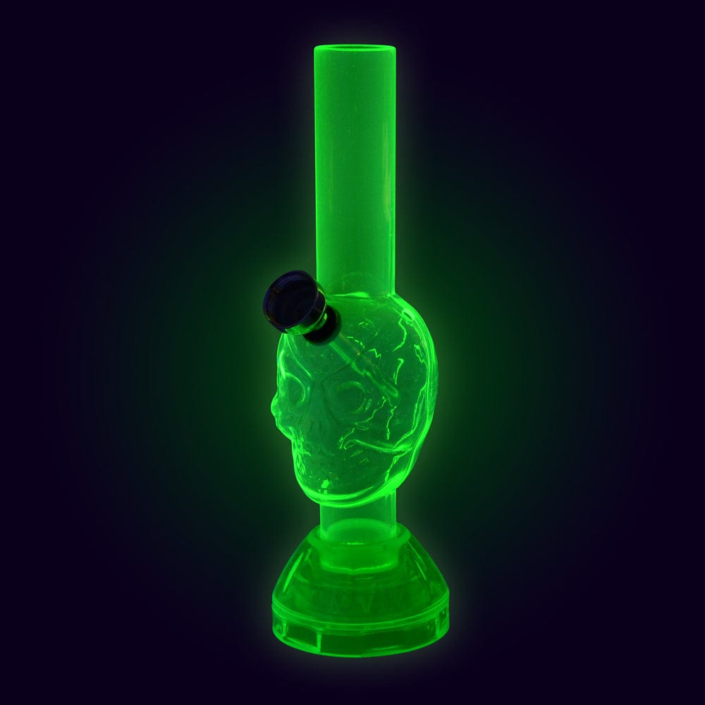 Daily High Club Bong Mini Acrylic Skull Water Pipe w/ Built in Grinder Base - 7"
