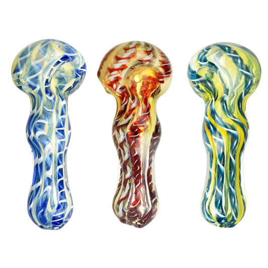 Gift Guru Hand Pipe Fumed Latticino Spoon Pipe - 3.75" / Colors Vary