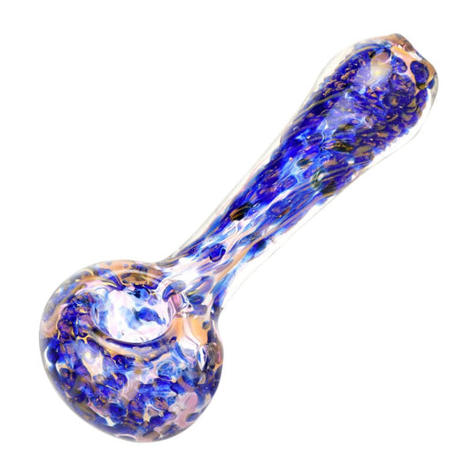 Gift Guru Hand Pipe Blue and Gold Fumed Swirl Spoon Pipe - 4.5"