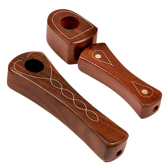 Gift Guru Hand Pipe Brass Inlaid Wood Spoon Pipe | 3.75 Inch