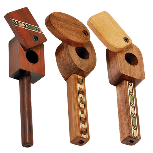 Gift Guru Hand Pipe Marquee Inlaid Wood Spoon Pipe w/ Swivel Lid- 4"/Styles Vary
