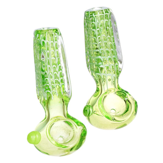 Gift Guru Hand Pipe Square Neck Slime Green Glass Spoon Pipe - 3.5"/Colors Vary