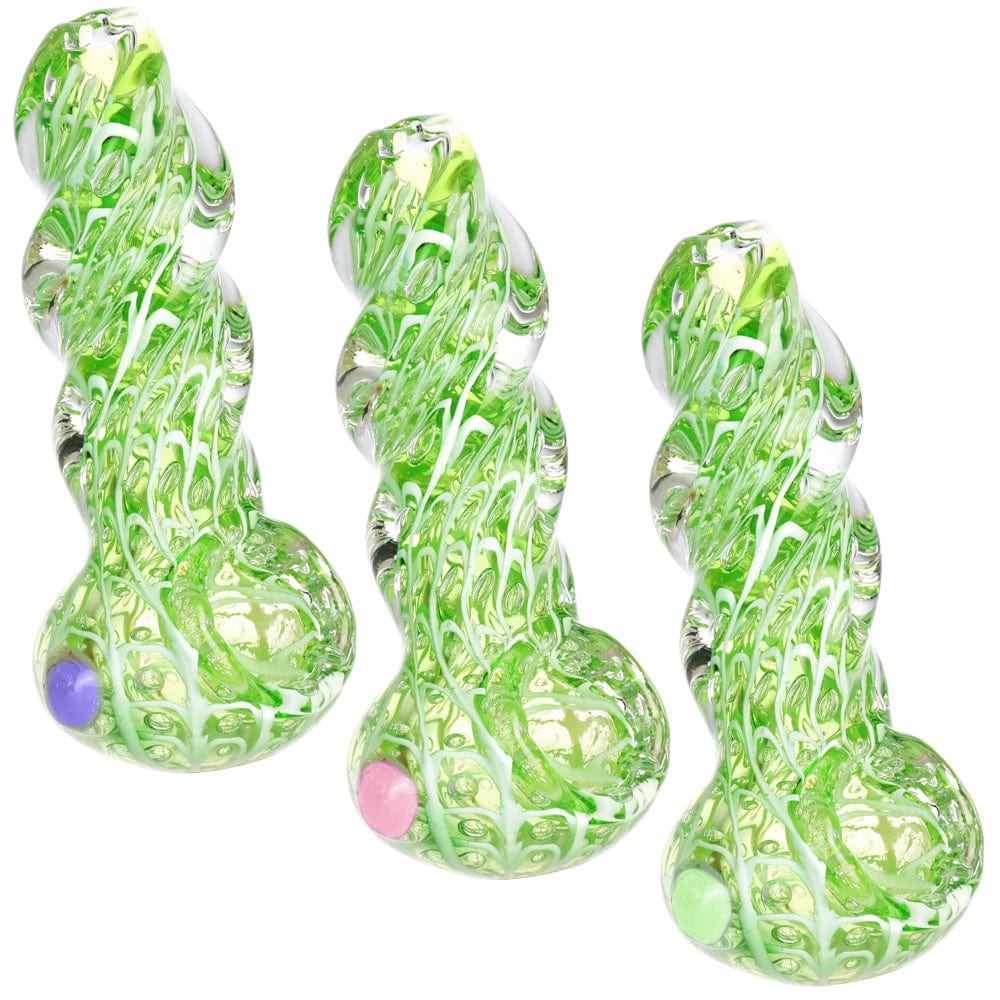 Gift Guru Hand Pipe Twisted Neck Slime Green Glass Spoon Pipe - 3.5"/Colors Vary