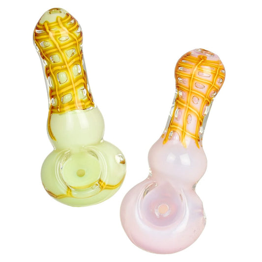 Gift Guru Hand Pipe Waffle Cone Bubbled Glass Spoon Pipe - 3.75" / Colors Vary