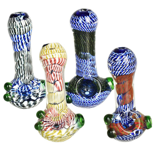 Gift Guru Hand Pipe Twisted Rope Stack Glass Spoon Pipe w/ Marbles - 3.5"/Colors Vary