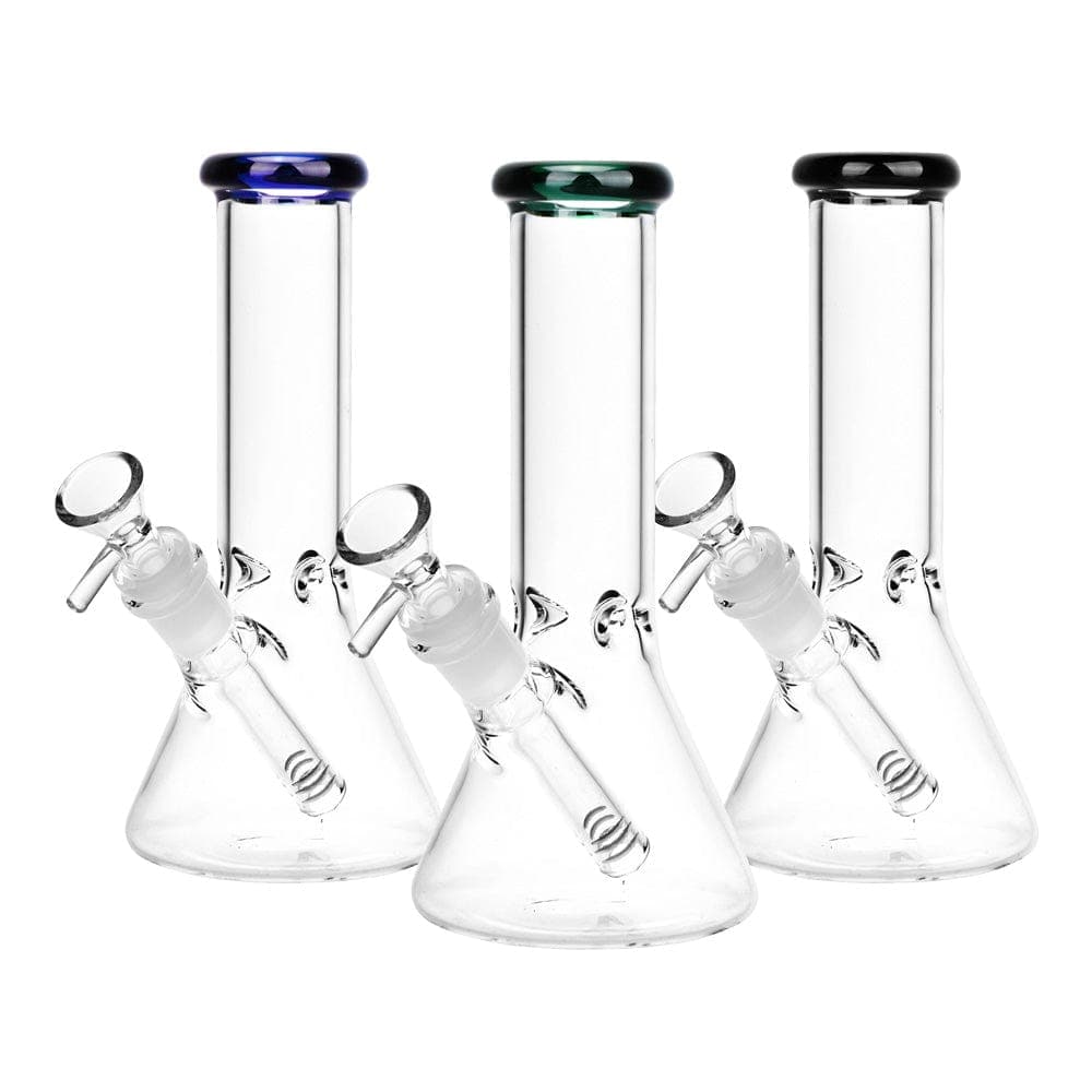 Gift Guru Small Classic Glass Beaker Light Water Pipe | 14mm F | Colors Vary
