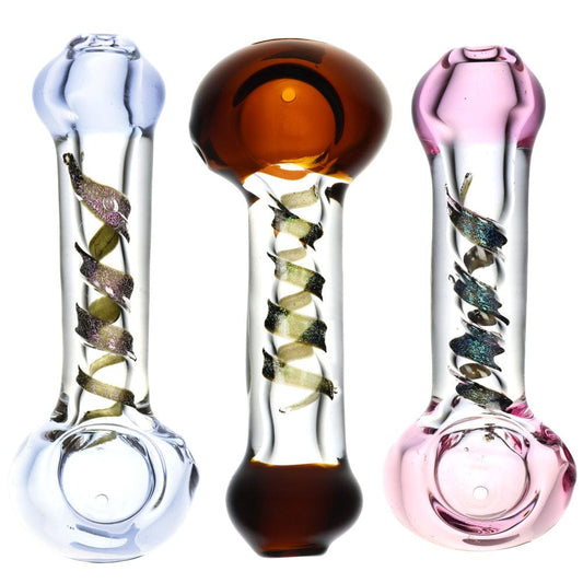 Gift Guru Hand Pipe Clear Glass Spoon Pipe w/ Dicro Twist - 4.75" / Colors Vary