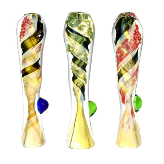 Gift Guru Hand Pipe Dichro Candy Swirl Glass Taster w/ Marble - 3.5"/Colors Vary