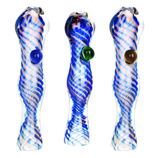 Gift Guru Hand Pipe Dusk or Dawn Swirl Fumed Taster w/ Marble - 3.5"/Colors Vary