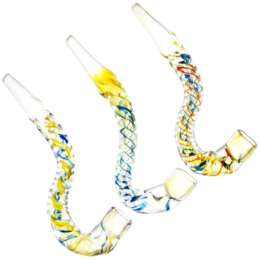 Gift Guru Hand Pipe Twisty Worm Curved Glass Taster - 4.75" / Colors Vary