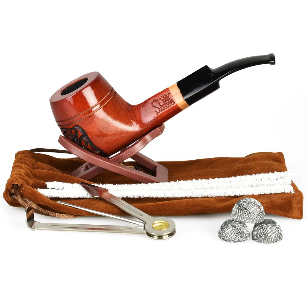 Gift Guru Pipes Pulsar Shire Pipes The Roscoe | Engraved Bulldog Saddle Stem Wood Pipe