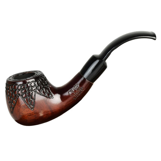 Gift Guru Pulsar Shire Pipes Engraved Bowl Bent Apple Cherry Wood Pipe - 5.5"