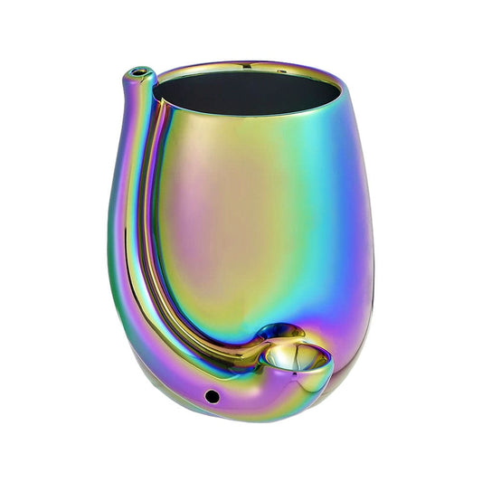 Gift Guru Roast & Toast Iridescent Ceramic Wine Glass Pipe | 12oz