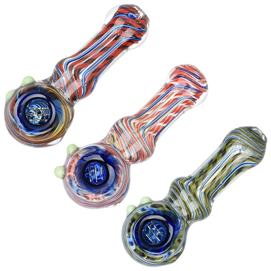 Gift Guru Hand Pipe Spiraling Sensation Glass Spoon Pipe - 4.25" / Colors Vary