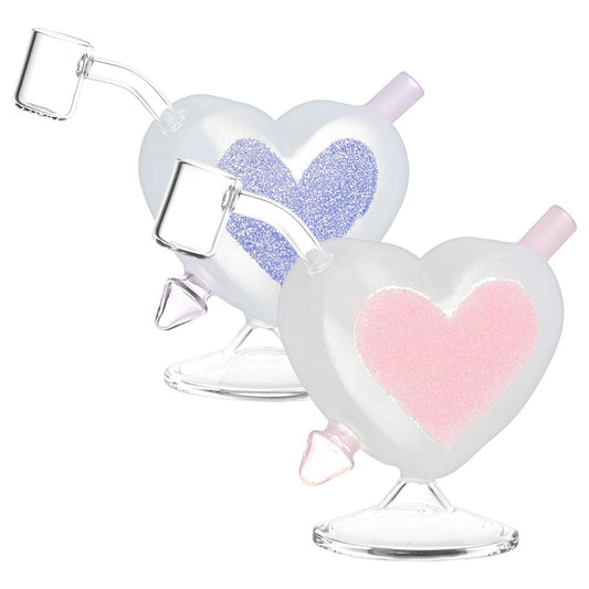 Gift Guru Dab Rig Heart Sparkles Glass Mini Rig - 4.5" / 10mm F / Colors Vary