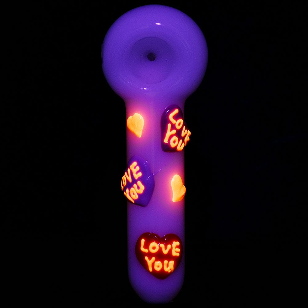 Gift Guru Hand Pipe Five Piece Valentines Hearts Glow In The Dark Glass Spoon Pipe