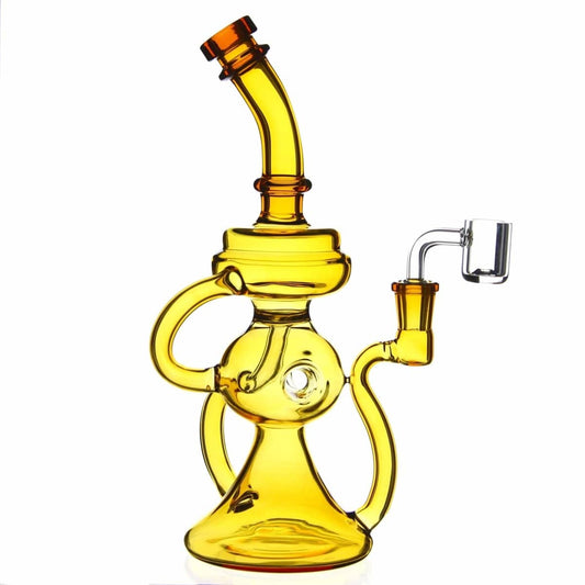 Lotus Glass Yellow Glory Hole Recycler Dab Rig