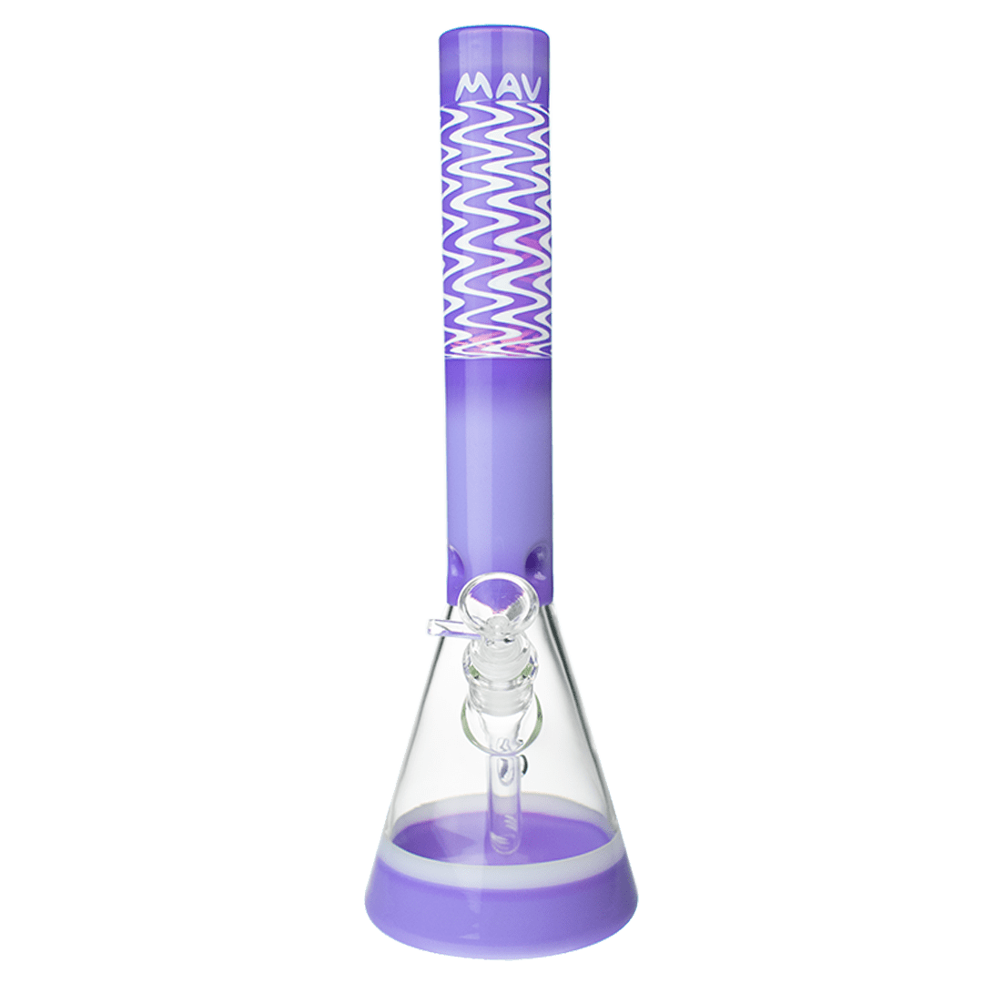 MAV Glass Bong Purple and White Wig Wag Reversal 2 Tone Beaker Bong
