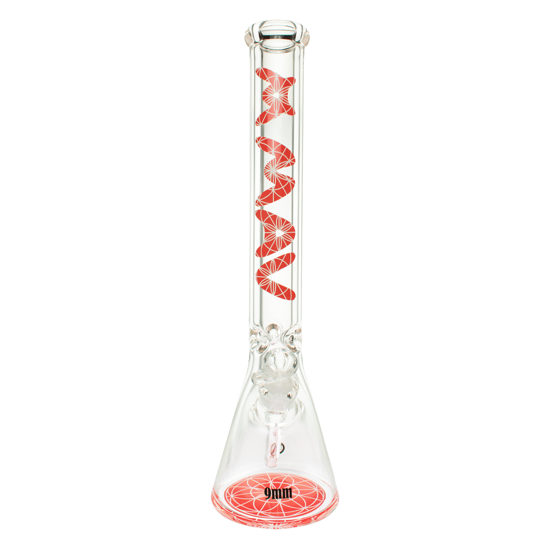 MAV Glass Bong Red 18" 9mm Thick Seed of Life Mandala Beaker Bong B189FOLRED