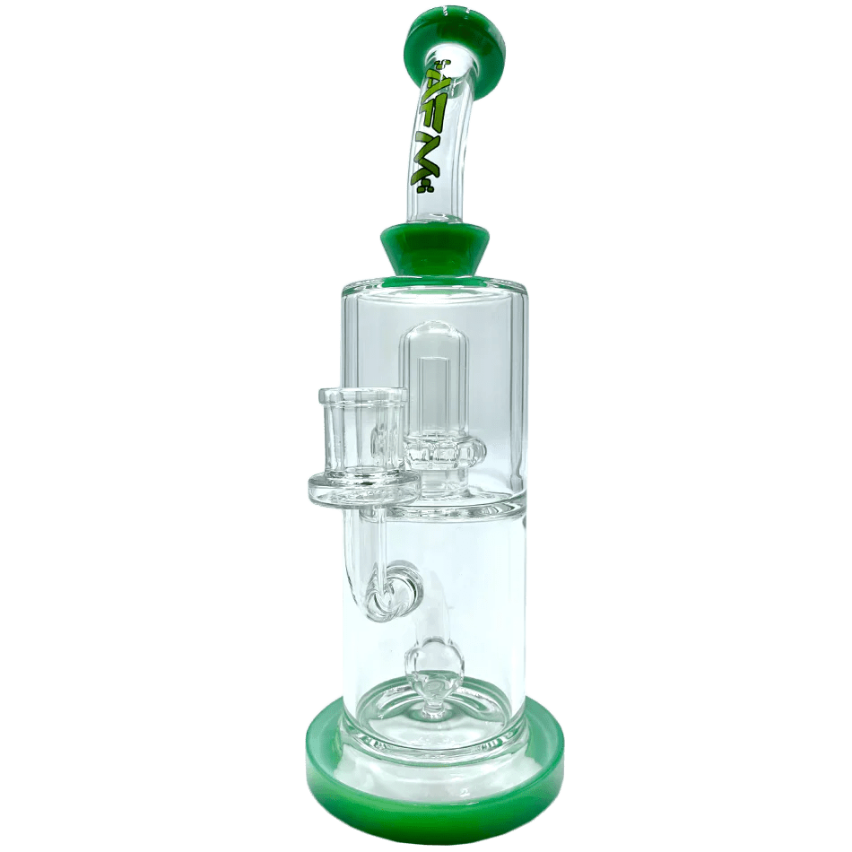 AFM Smoke Dab Rig Forest Green 10" Dot Double Perc Glass Dab Rig