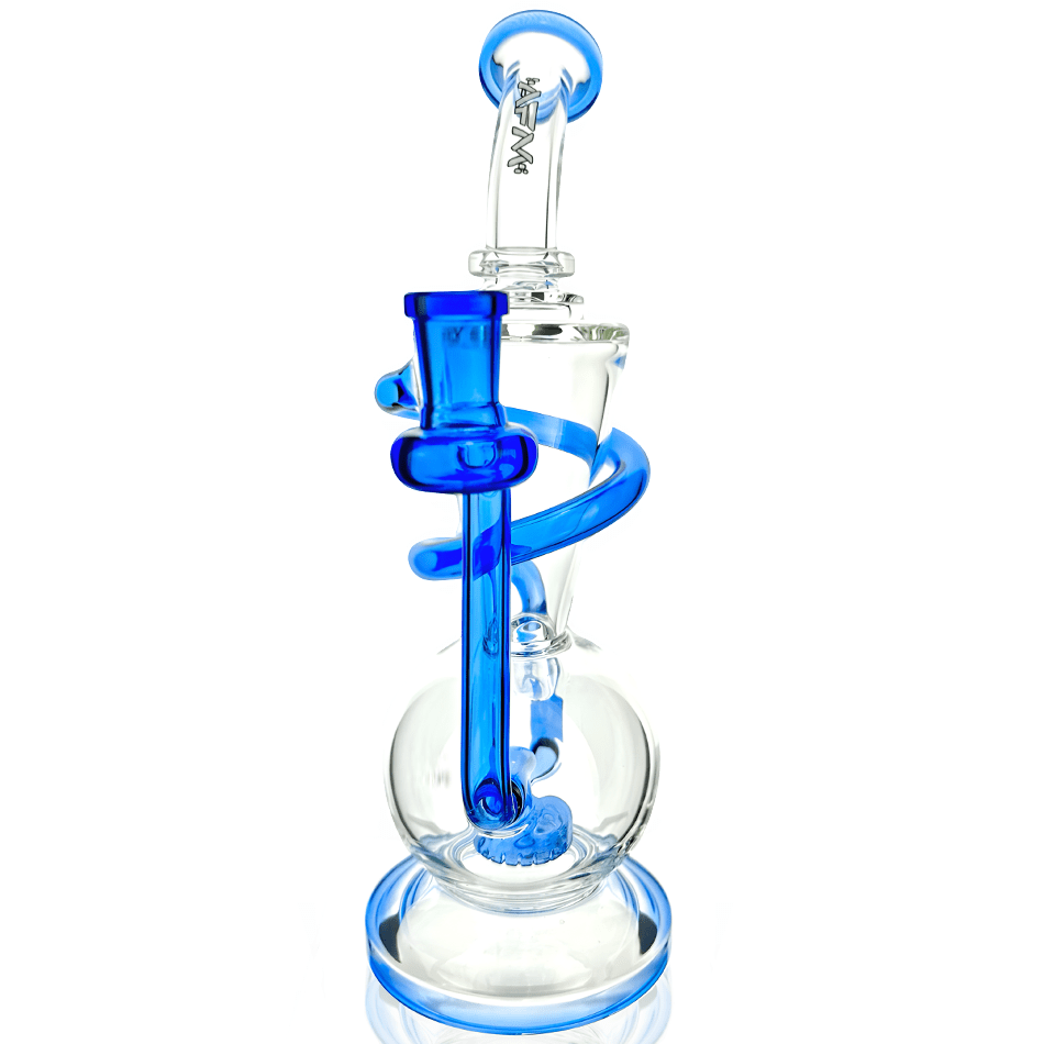 AFM Smoke Dab Rig Ink Blue 10.5" Swirly Wiry Glass Recycler Dab Rig