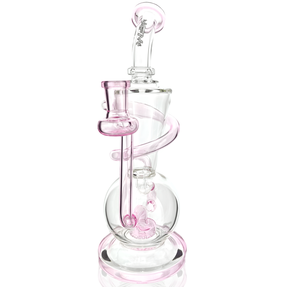 AFM Smoke Dab Rig Pink 10.5" Swirly Wiry Glass Recycler Dab Rig