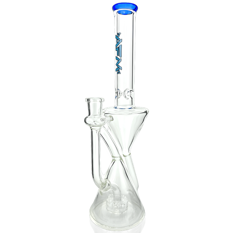 AFM Smoke Dab Rig Ink Blue 12" Time Clear Glass Recycler Dab Rig