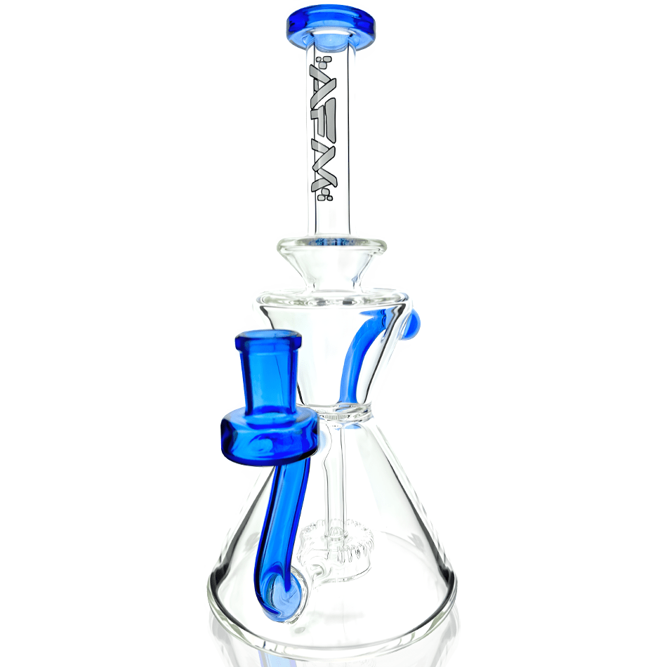 AFM Smoke Dab Rig Ink Blue 8.5" Tulip Clear Glass Recycler Dab Rig