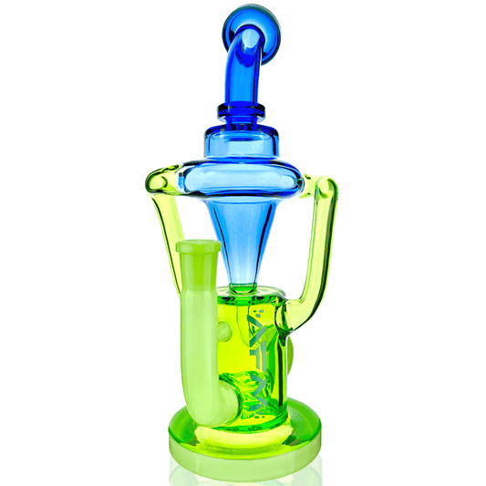 AFM Smoke Dab Rig Ink Blue/ Lime / Slime 10" Palermo Double Glass Recycler Dab Rig