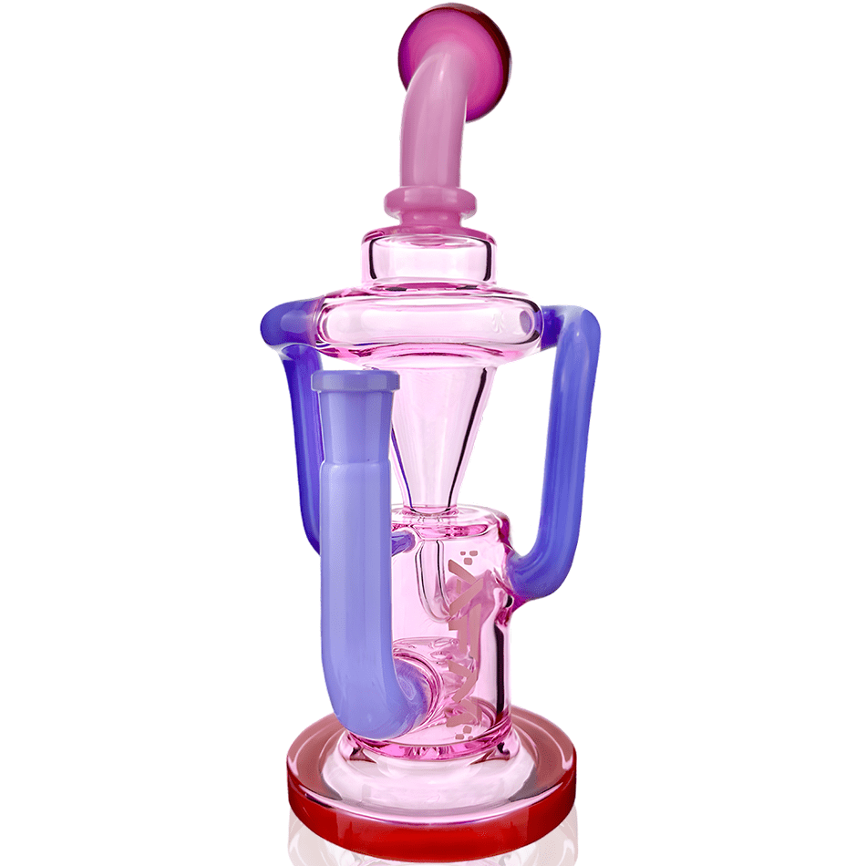 AFM Smoke Dab Rig Pink/ Purple / Red 10" Palermo Double Glass Recycler Dab Rig