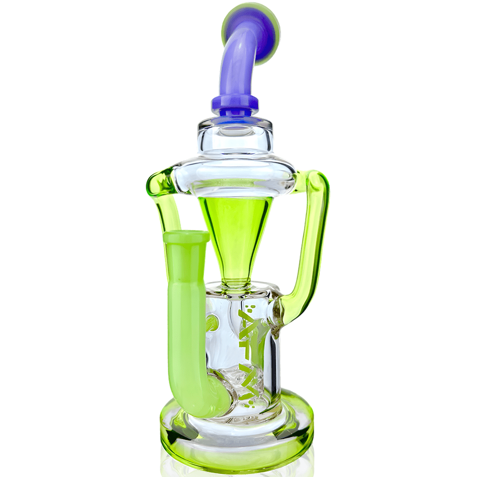 AFM Smoke Dab Rig Purple / Purple / Lime 10" Palermo Double Glass Recycler Dab Rig
