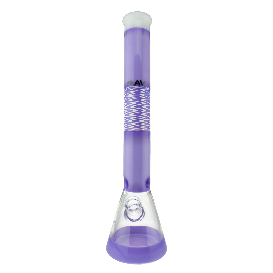 MAV Glass Bong Purple and White 18" Wig Wag Reversal 2 Tone Beaker Bong